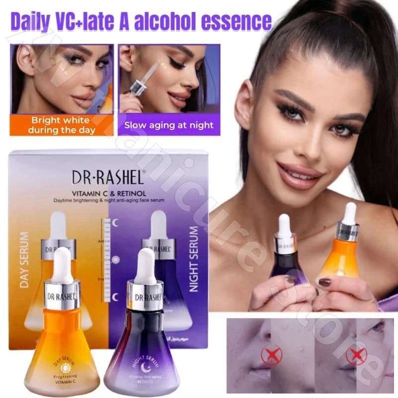 Vitamin C and Retino A morning and evening essence Day Scratching Skin tone Night response Set of essences for face aging 60 ml