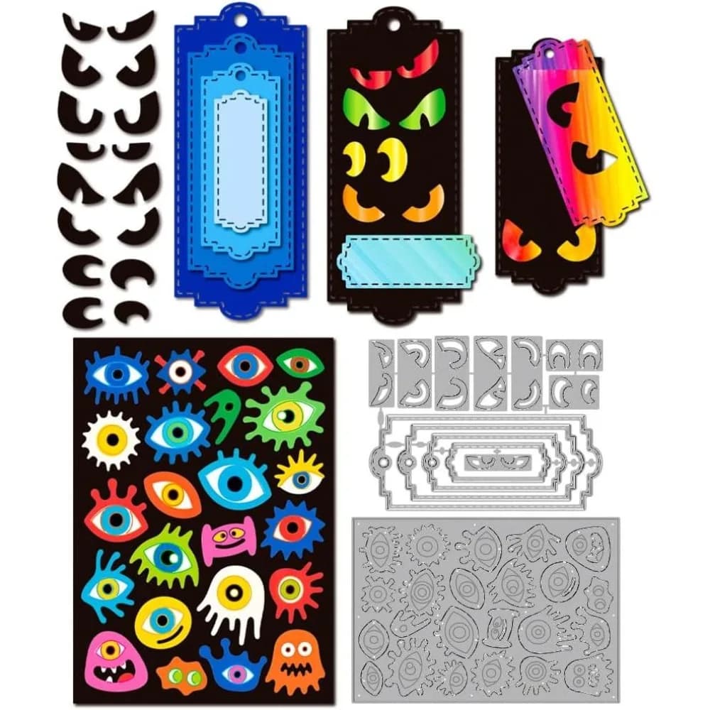 Staring Eyes Background Board Metal Cutting Dies Label Frame Die Cuts Little Monster Embossing Template Carbon Steel Stencils