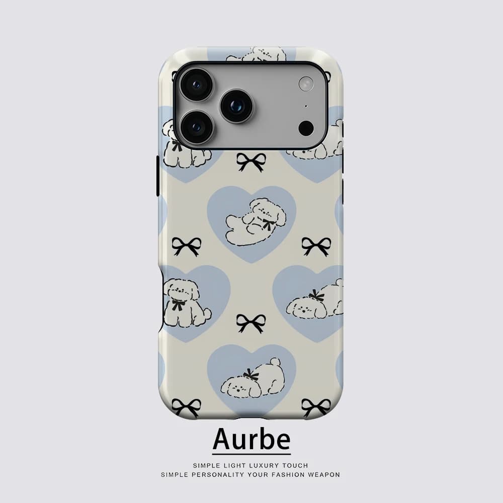 Custodia Magnetica per iPhone 17 16 15 14 13 Pro Max Plus con Motivo Cucciolo e Cuore, Custodia Robusta a Strato Singolo o Doppio
