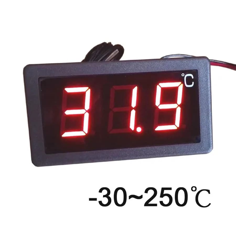 Termometro Digitale -30-250 / -50-110 Gradi Celsius con Ampio Display LED, Termostato con Alimentazione 12V/24V