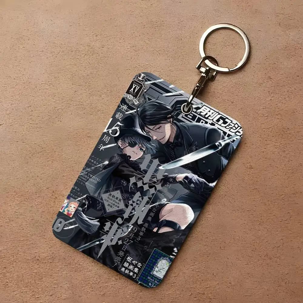 Keychain Japanese Black Butler Classic, Leather Weaving Door, Access Card Case, Keyring Ring