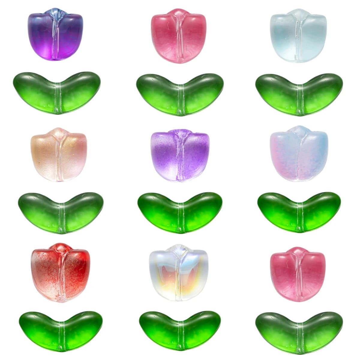 20 Sets Flower Crystal Glass Bead Tulip Beads Charms for Earring Bracelet Jewelry Making and DIY Craft Spring Gift Accessories