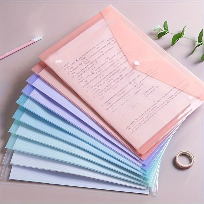 Cartelle di file in plastica trasparente A4 da 10 pezzi, sacchetti per documenti in PP impermeabili - Per documenti di prova per studenti e organizzazione dell'ufficio