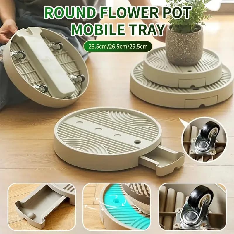 360 Rolling Plant Pot Holder with Drip Tray Durable Wheelbase for Indoor Outdoor Garden Living Room Convenience