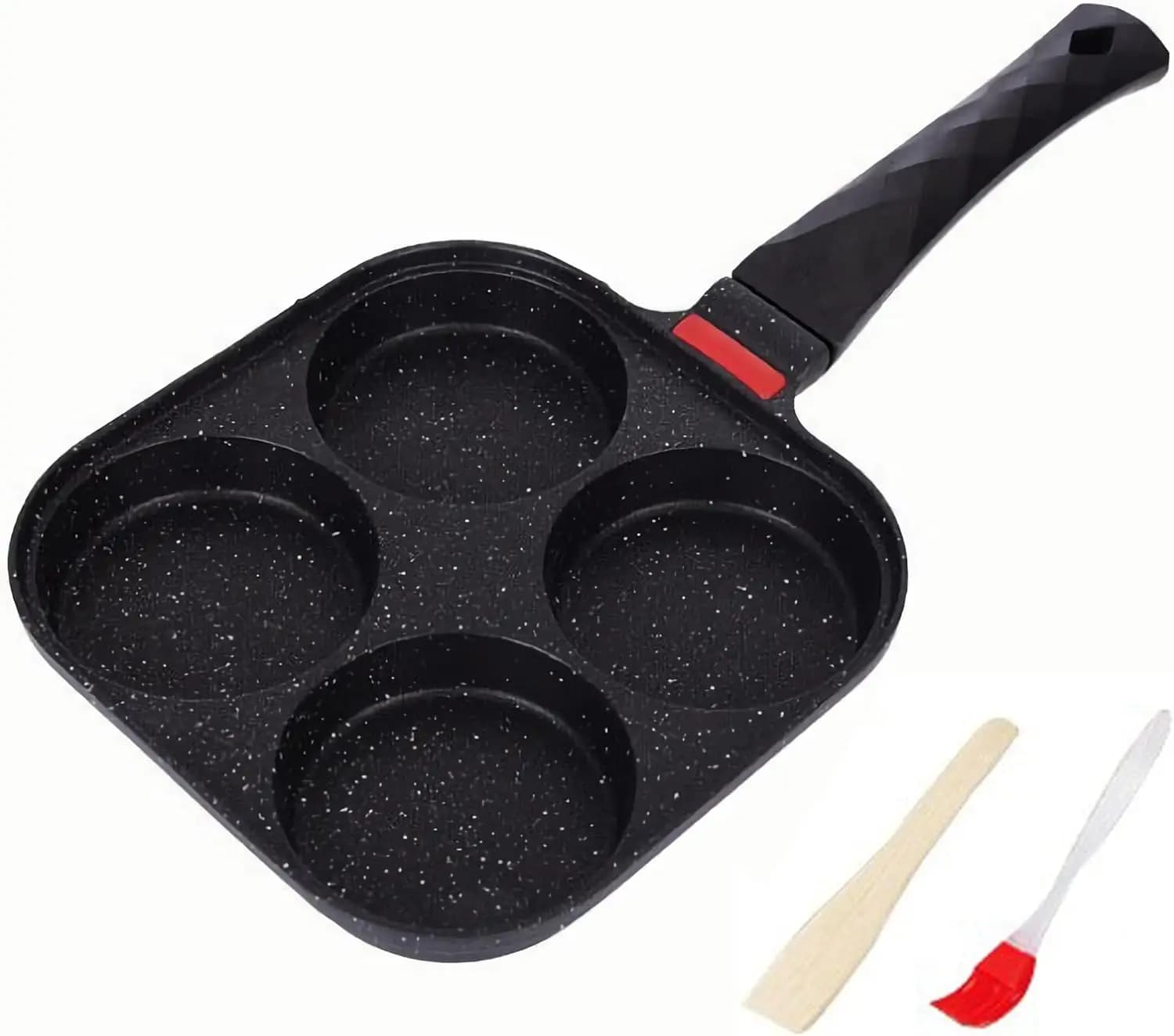 Padella Antiaderente per 4 Uova e Omelette, per Gas e Induzione, Include Spatola e Pennello