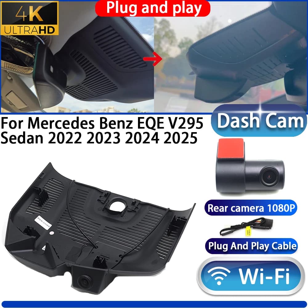 4K UHD DVR Camera with Night Vision and Wi-Fi for Mercedes Benz EQE V295 Sedan 2022 2023 2024 2025, Video Plug and Play Recorder