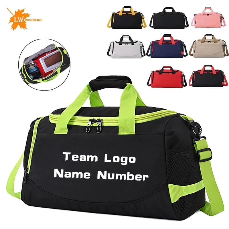 Logo personalizzato personalizzato della borsa da calcio con borsa sportiva per bagagli con separazione asciutta e bagnata stampata con motivo logo