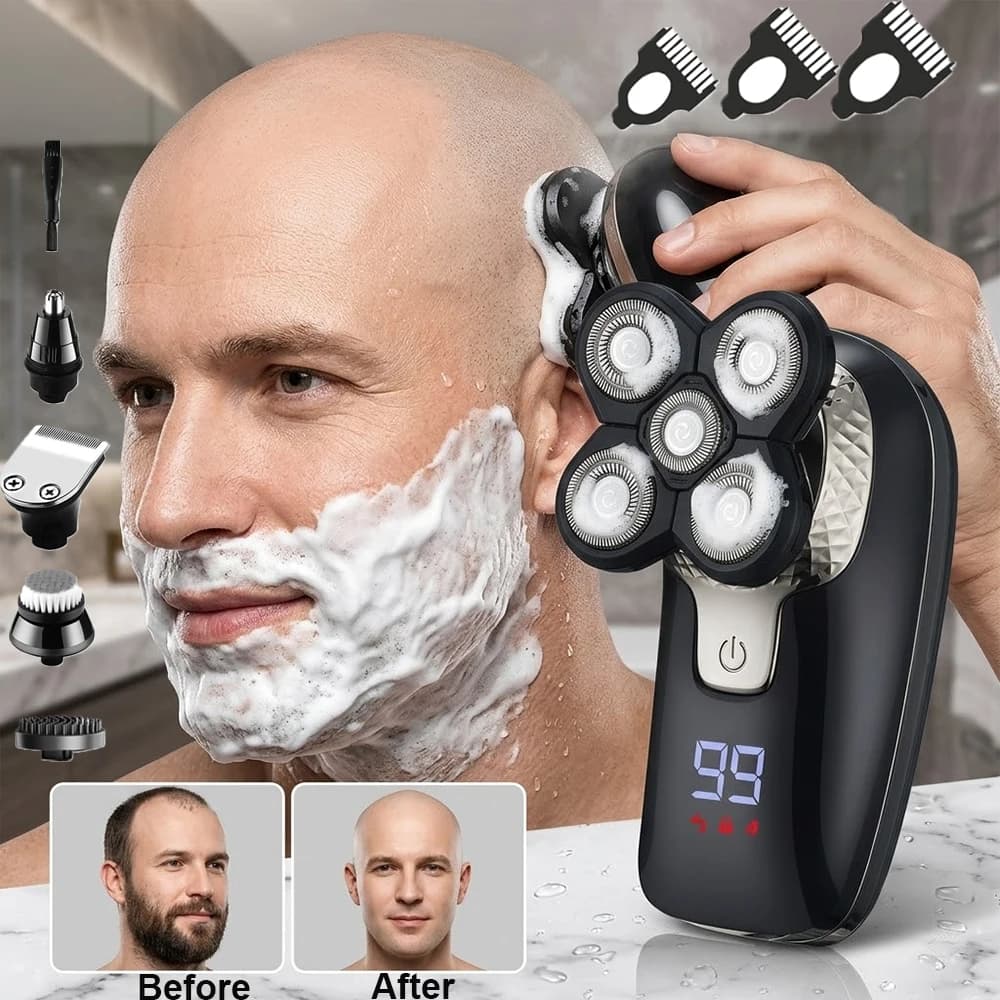 Men's Rechargeable Electric Razor, Mini Rotating Regulator for Calva Head, Dry and Bagnate Razor, Man's Head Electric Razor