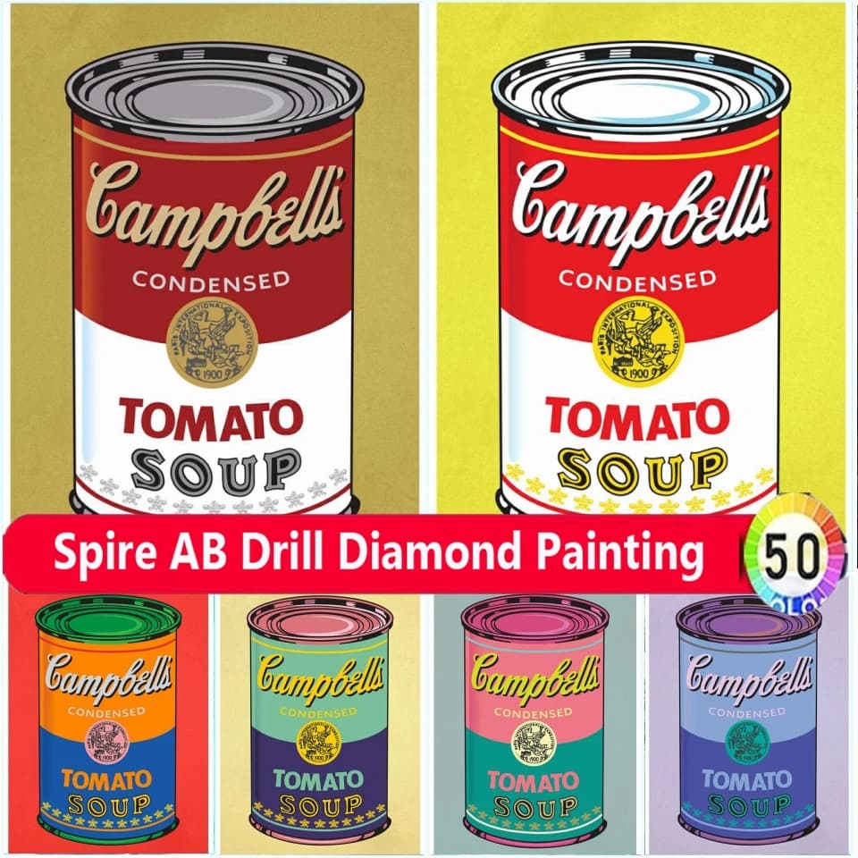 Andy Warhol Campbell colorato 5d fai da te AB pittura diamante 2024 ricamo zuppa di pomodoro gioielli in scatola punto croce decorazioni per la casa regalo