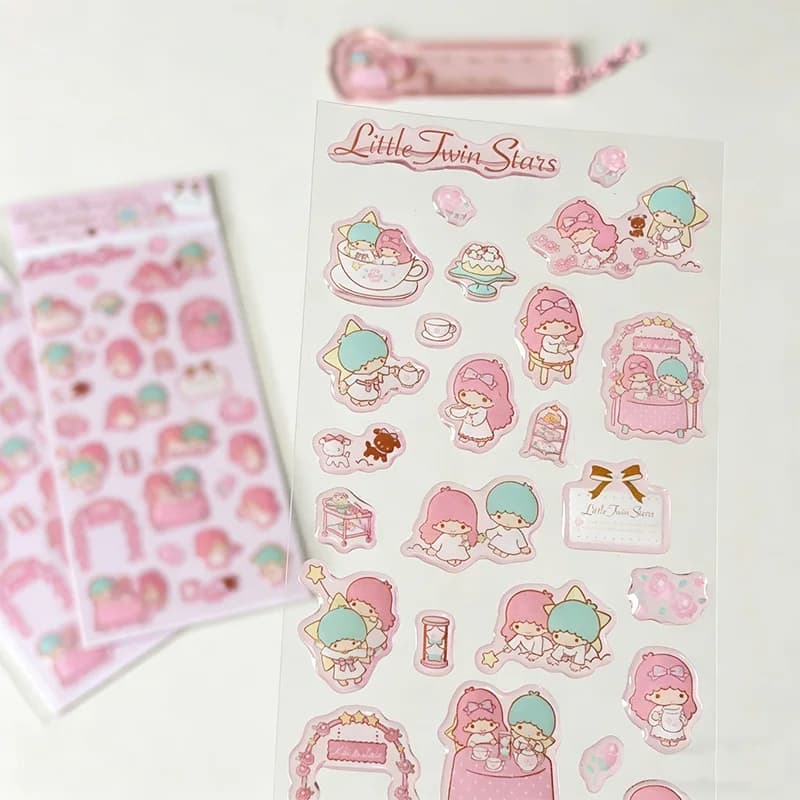 Adesivi Kawaii Little Twin Stars, Sticker in Resina a Forma di Bolla, Decorazione per Telefono, Bottiglia d'Acqua, Valigia, Regalo per Studenti