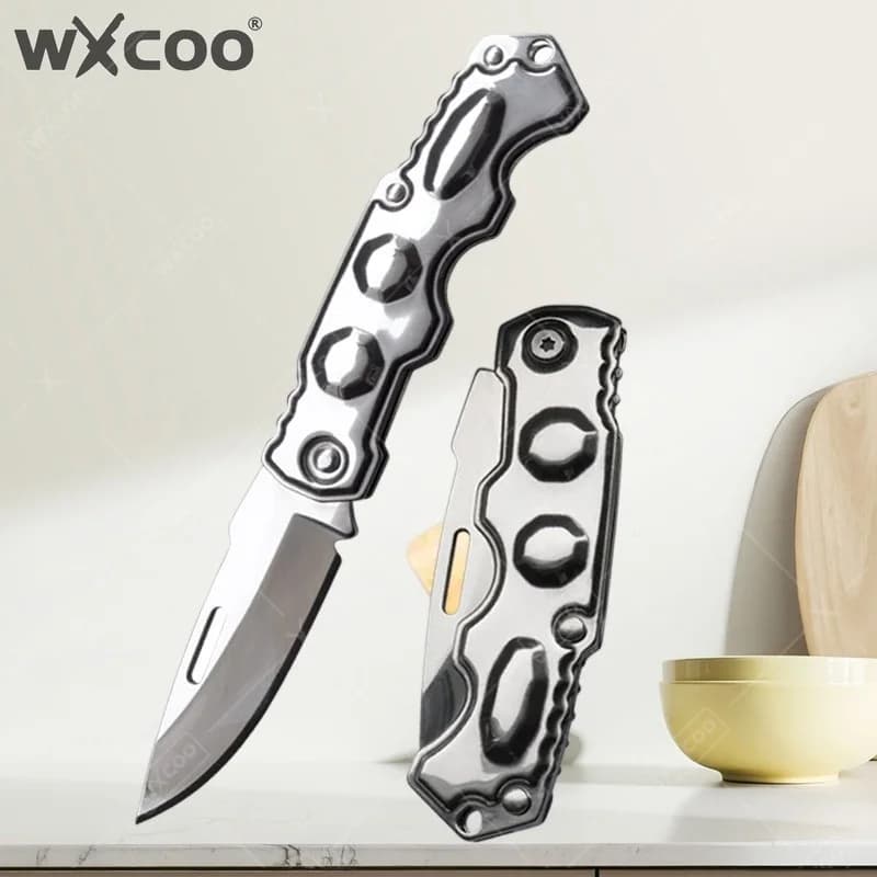 WXCOO Folding Fruit Knife Stainless Steel Kitchen Pocket Paring Knives Meat Cleaver Cooking Kitchen Accessories