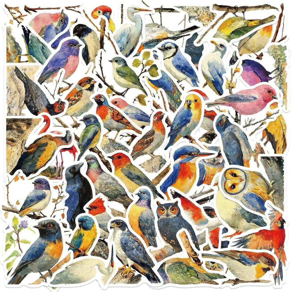 50Pcs Cartoon Watercolor Bird Graffiti Stickers - Waterproof DIY Decor for Guitars, Notebooks & Luggage AnimeWorlds Store