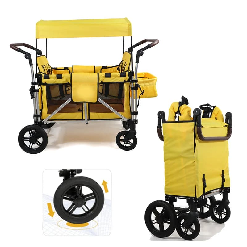 Carrello Pieghevole a 4 Posti, Passeggino Multifunzionale da Giardino