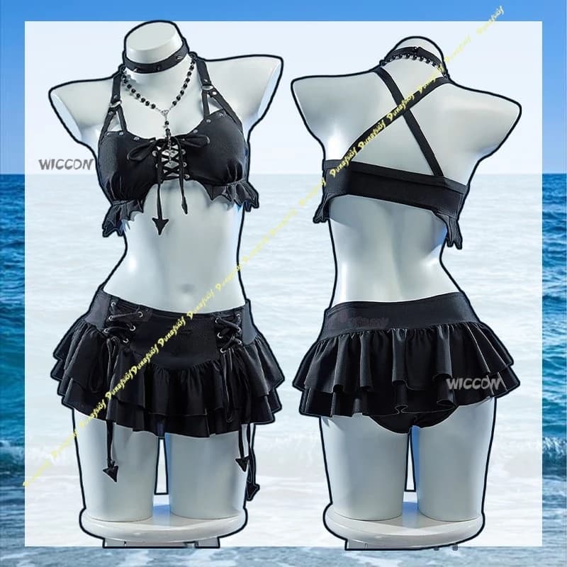 Costume cosplay per ragazze Abito sexy Mi Hai Sha Costume da bagno gotico stile scuro Nicchia Pantaloni divisi Intimo Nero Carino Natale Halloween