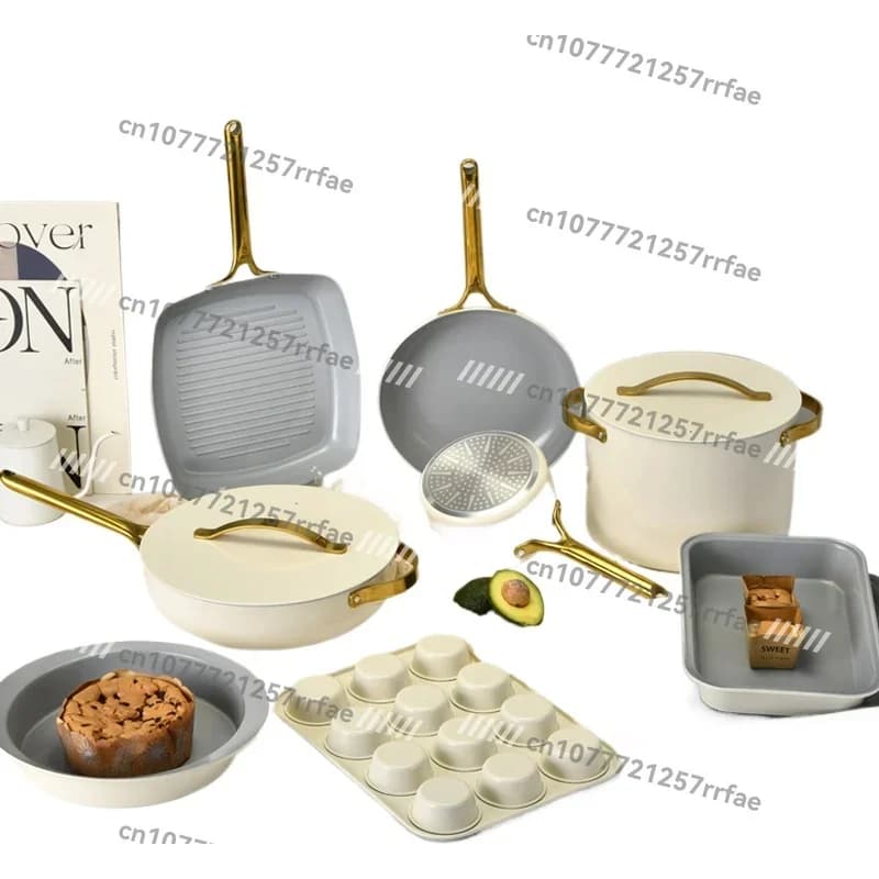Deluxe Beige Ceramic Aluminum Non-Stick Pan Non-Stick Frying Cake Baking Cookware Set