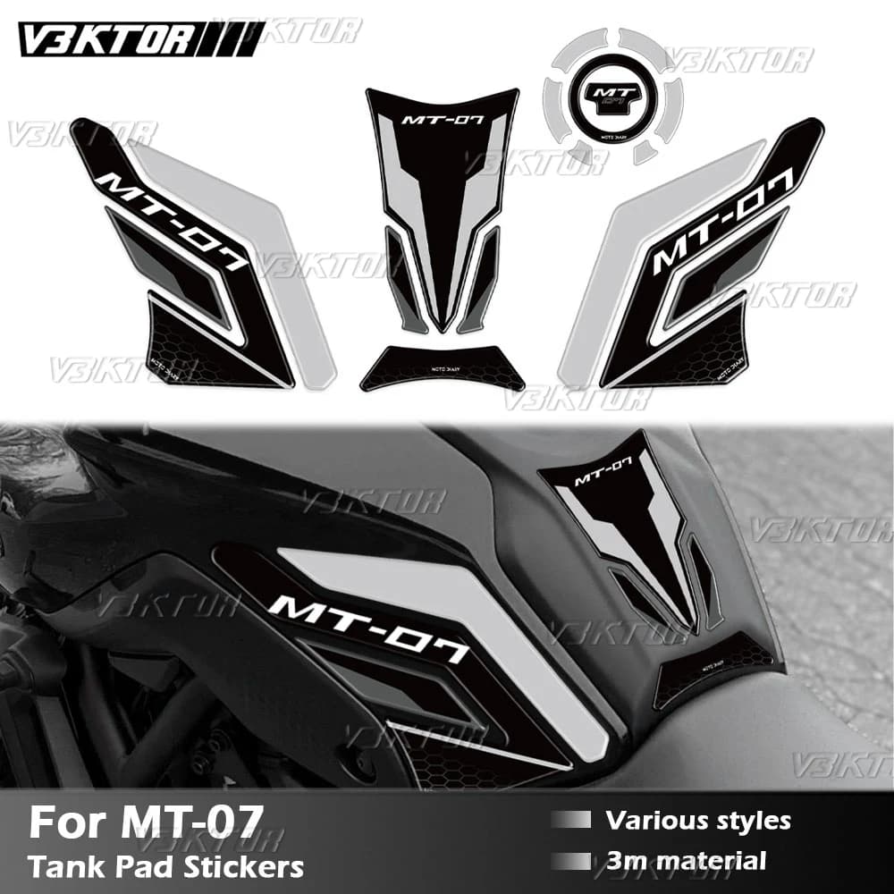 For MT07 Fuel Tank Sticker Oil Gas Cap 3D Decal Cover Protector Waterproof For MT-07 MT07 MT 07 2021 2022 2023 2024