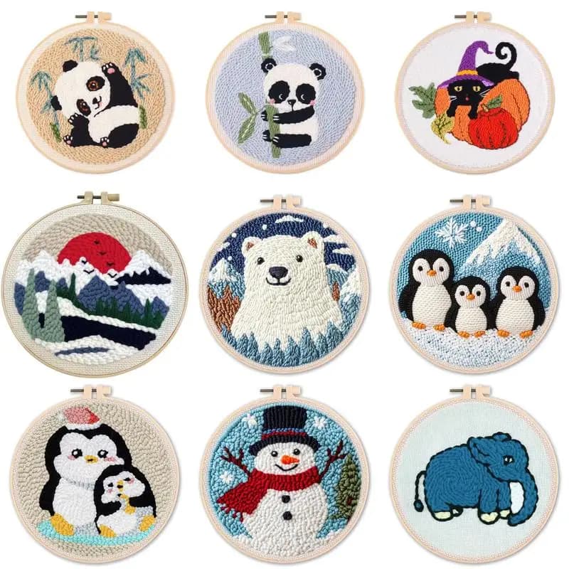 Decorative Punch Needle Embroidery Cartoon Animal Pattern For Adults DIY Needlework Wool Punch Needle Poke Embroidery Kit