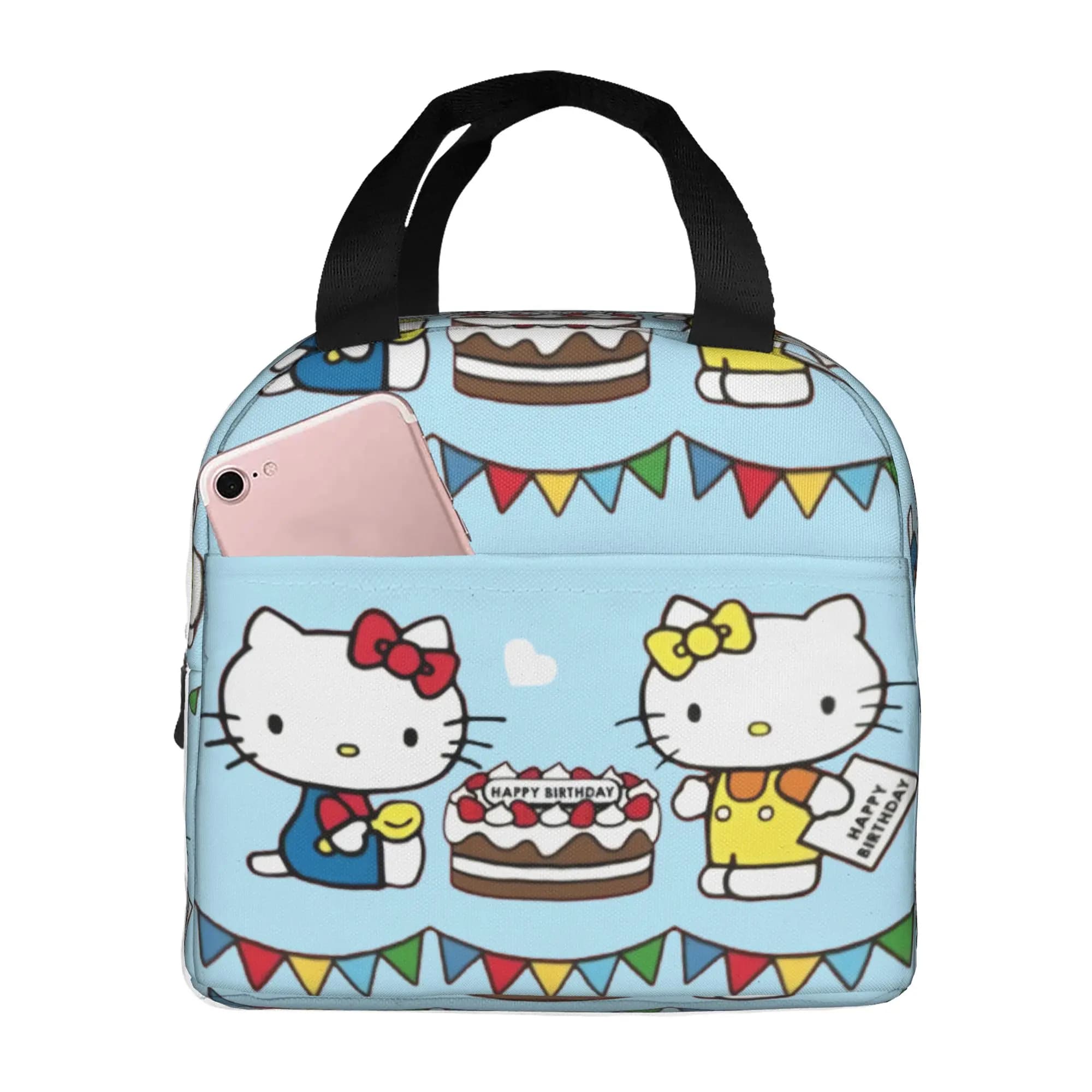 Borsa termica per il pranzo Custom Kitties Kitten, per donna e uomo, con motivo gatto anime, riutilizzabile, per campeggio all'aperto, contenitore per alimenti