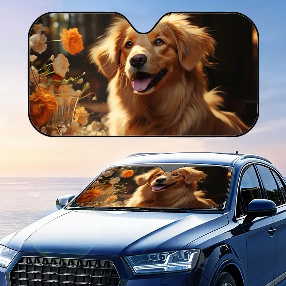 Parasole per auto in lamina di alluminio riutilizzabile per Golden Retriever, protezione UV e isolamento termico