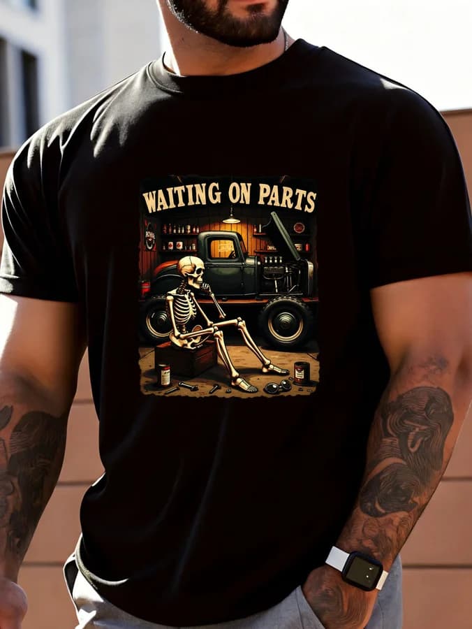 Men's Autumn Winter T-Shirt with Skeleton Truck Graphic – Cool Gift for Car Lovers