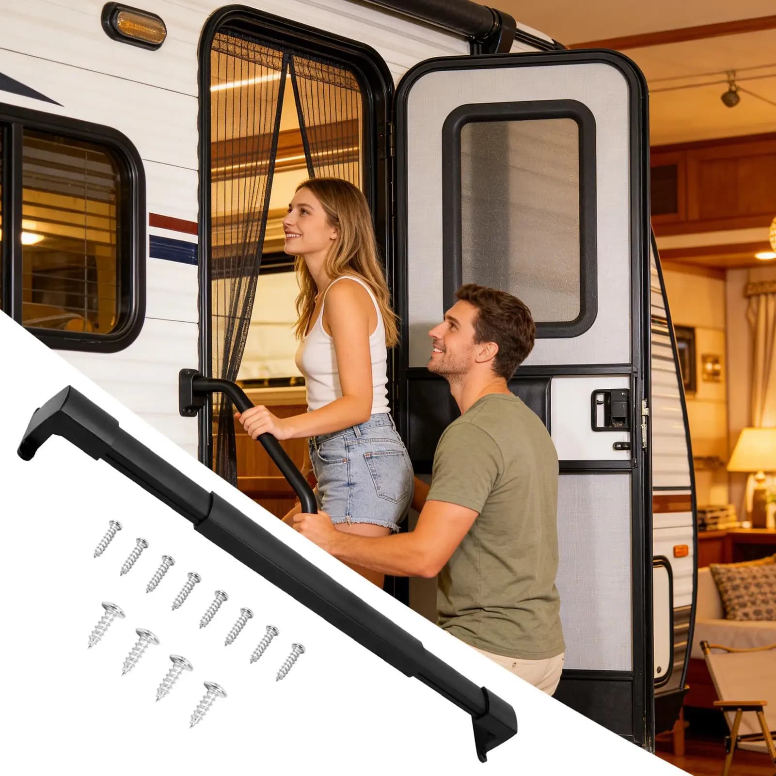 Maniglia a barra trasversale regolabile per porta camper, maniglia telescopica regolabile in lega di alluminio, maniglia di appiglio per porta veicolo, per camper
