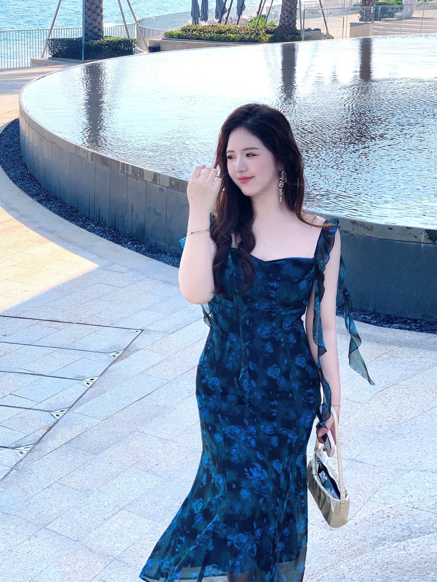 plus Size Spring Summer Vacation Pure Desire Retro Printed Dress Elegant French Style One Shoulder Long Skirt without Sleeve