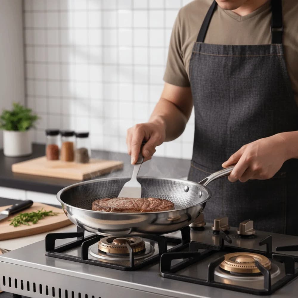 26/28/30cm Stainless Steel Frying Pan Non-coated Surface Multi-functional Non Stick Wok Durable Thickened Base