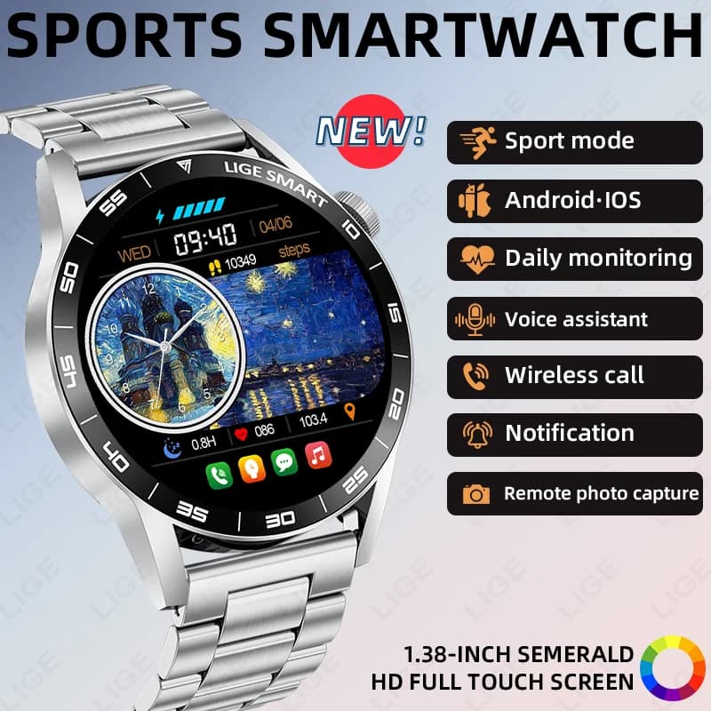 LIGE 2026 Nuovo Smartwatch per Uomo e Donna, Compatibile con Android e iOS, Display HD da 1.38'', Chiamate Bluetooth, Monitoraggio Frequenza Cardiaca, Impermeabile, Orologio Sportivo Intelligente
