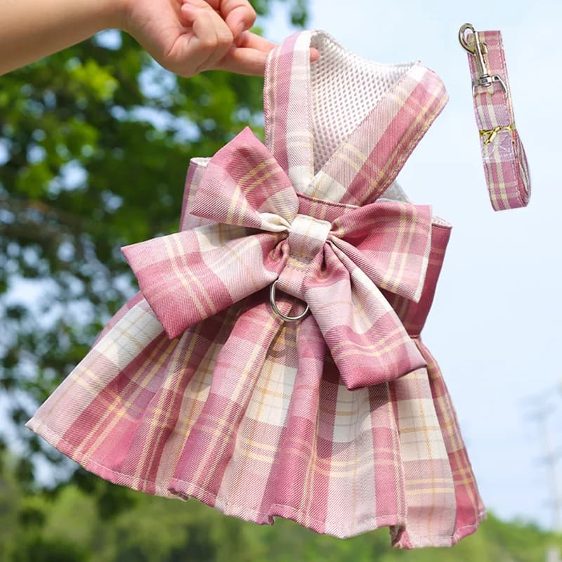 Collare per Cani con Fiocco, Pettorina con Gonna, Abbigliamento per Animali Domestici, Vestito da Principessa con Guinzaglio