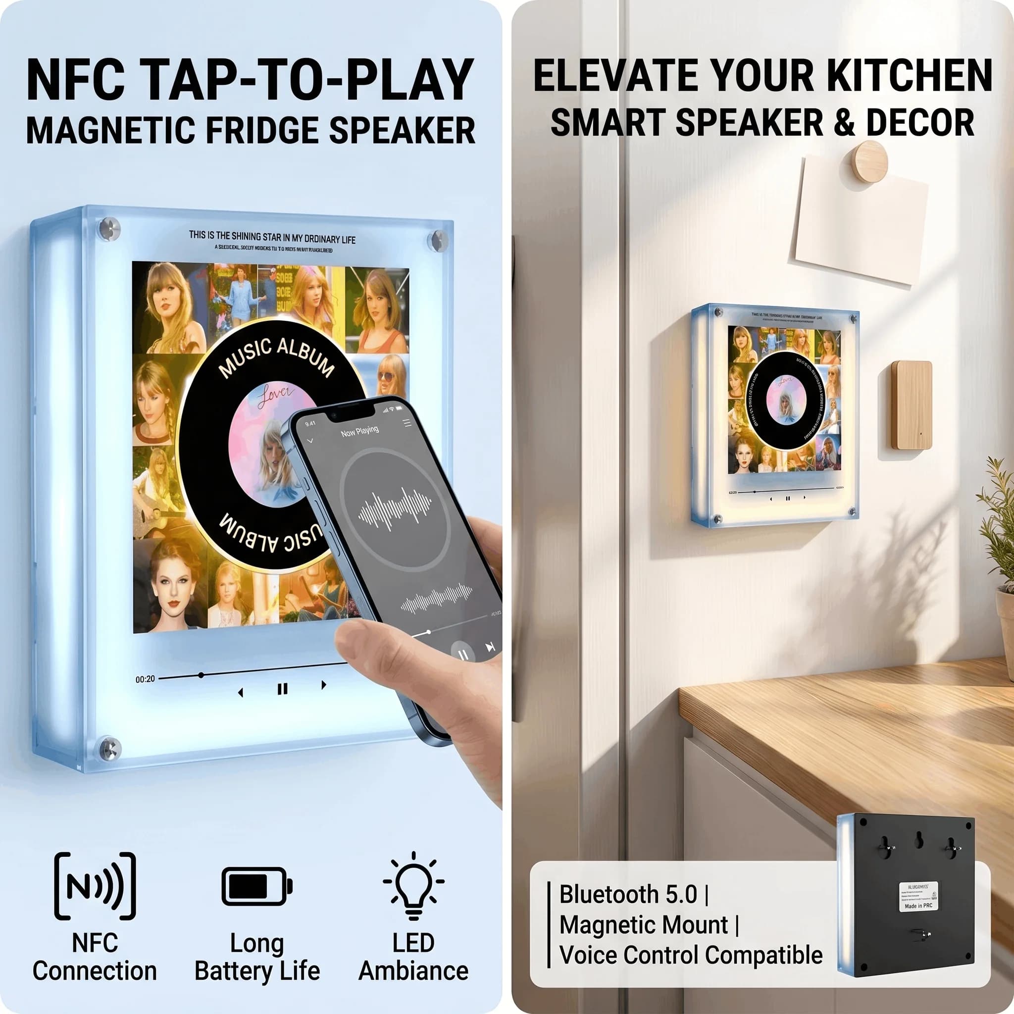 New Cute Smart Acrylic NFC Sensing Music Magnetic Fridge Night Light Auto Singing Decorative Ornament Home Decor