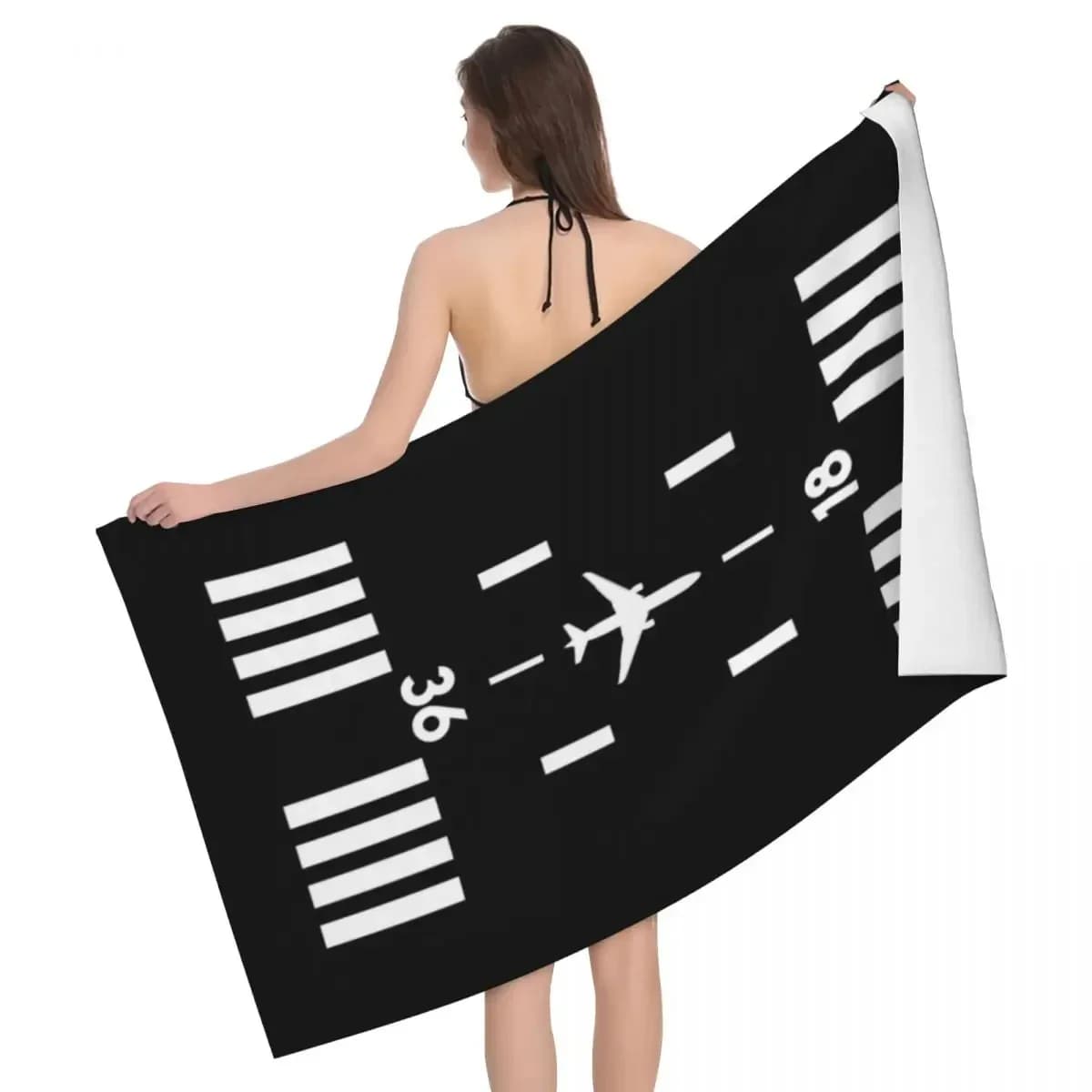 Asciugamani da spiaggia per pilota di aeroplano Asciugamano da bagno in microfibra ad asciugatura rapida freddo in bianco e nero Morbido lino Decorazione da viaggio per piscina da aviatore per l'aviazione