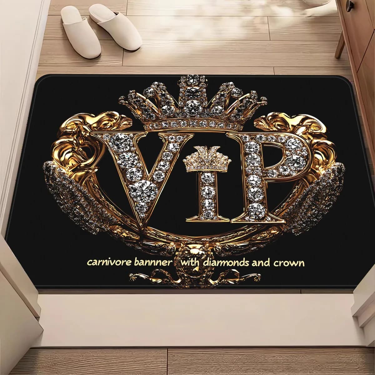 Tappeto VIP Gold Crown Diamonds - Tappeto Decorativo di Lusso Creativo - Tappeto per Interni, Camera da Letto, Soggiorno, Ingresso