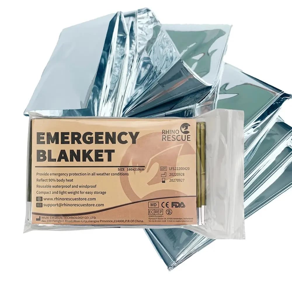 Coperta di emergenza Rhino Rescue 1,6 * 2,1 m Spazio in Mylar termico per attività all'aperto, escursionismo, coperta di sopravvivenza 10 pezzi