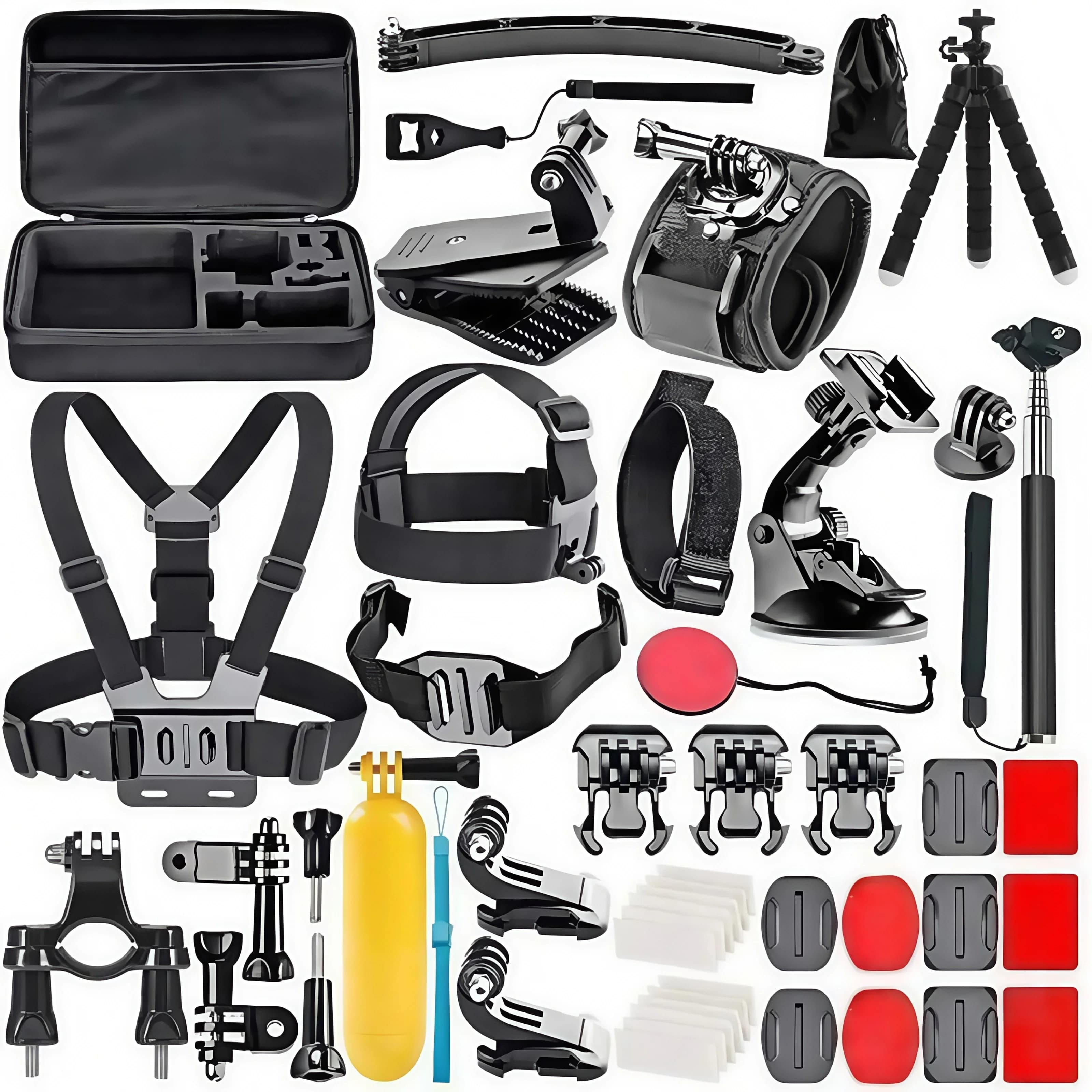 Adventurous kit Pro 50 in 1 for GoPro 10 9 8 7 6 5 4 3, DJI Action, Insta360 - 360 ° Supports for bicycle/ helmet/heater and waterproof case