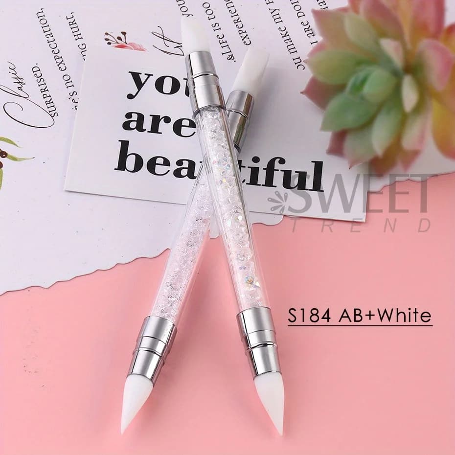 Pennello per Embossing Professionale, Strumenti per Manicure, Penna per Scultura Floreale, Penna per Nail Art in Silicone a Doppia Punta, Stick Adesivo Regolabile