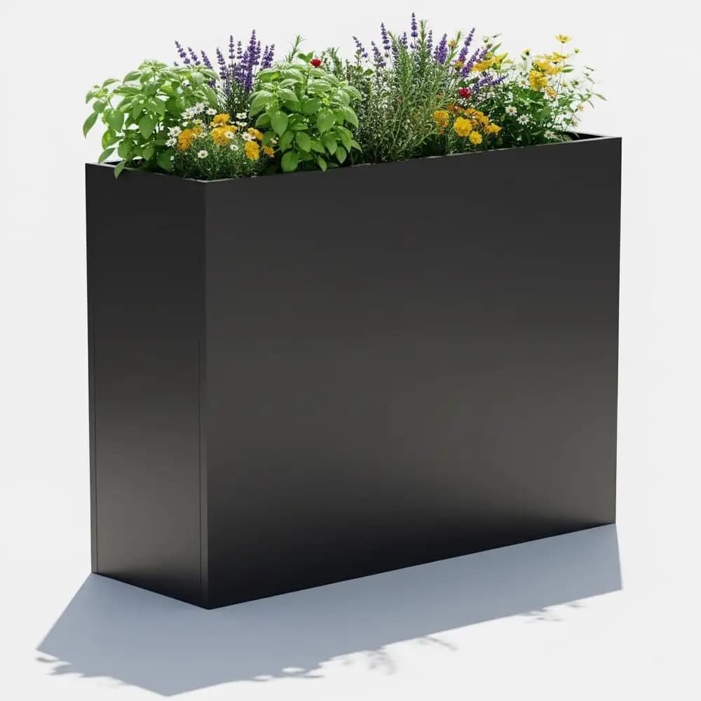 Large Outdoor Metal Planter, 38L x 13W x 30H, Weather-Resistant, Drainage & Removable Shelf, Suitable for Tall Plants, Trees, Fl