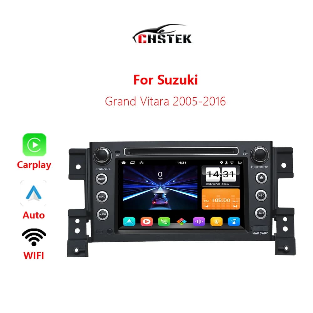 CHSTEK Autoradio Stereo Carplay Per Suzuki Grand Vitara 2005-2016 Android Auto di Navigazione Bluetooth GPS WIFI Lettore Multimediale
