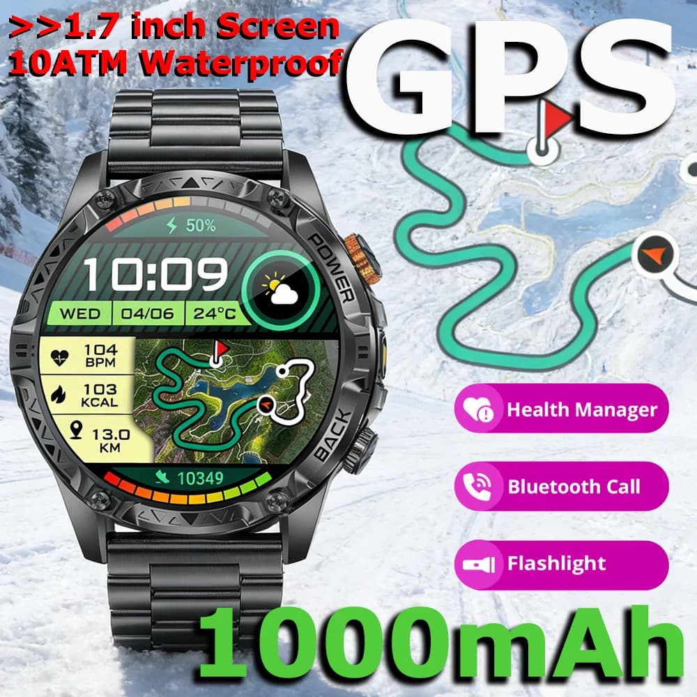 LIGE New GPS Smartwatch for Men with 1000mAh Battery, Compass, 3ATM Waterproof, BT HD Calls, 1.7 Inch Screen