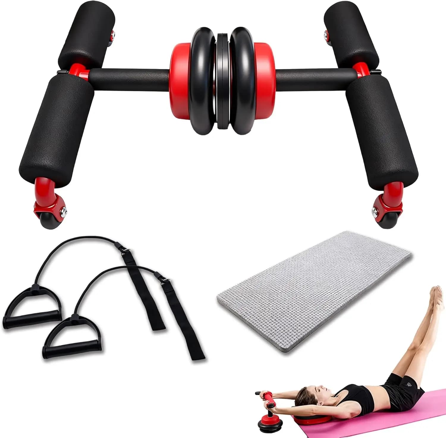 Multifunctional roller for Ab wheel with resistance and knee pads, detachable for the home gym of central strength training