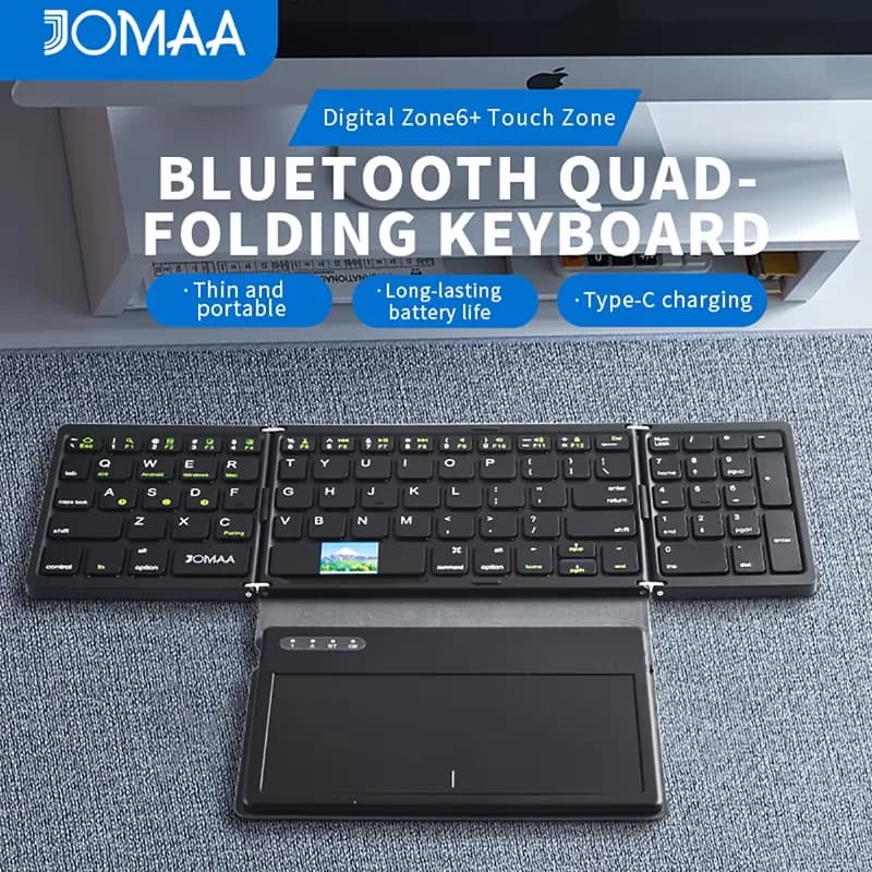 Tastiera Bluetooth pieghevole, tastiera pieghevole con ampio touchpad, tastiera numerica, pelle PU, sincronizzazione fino a 3 dispositivi
