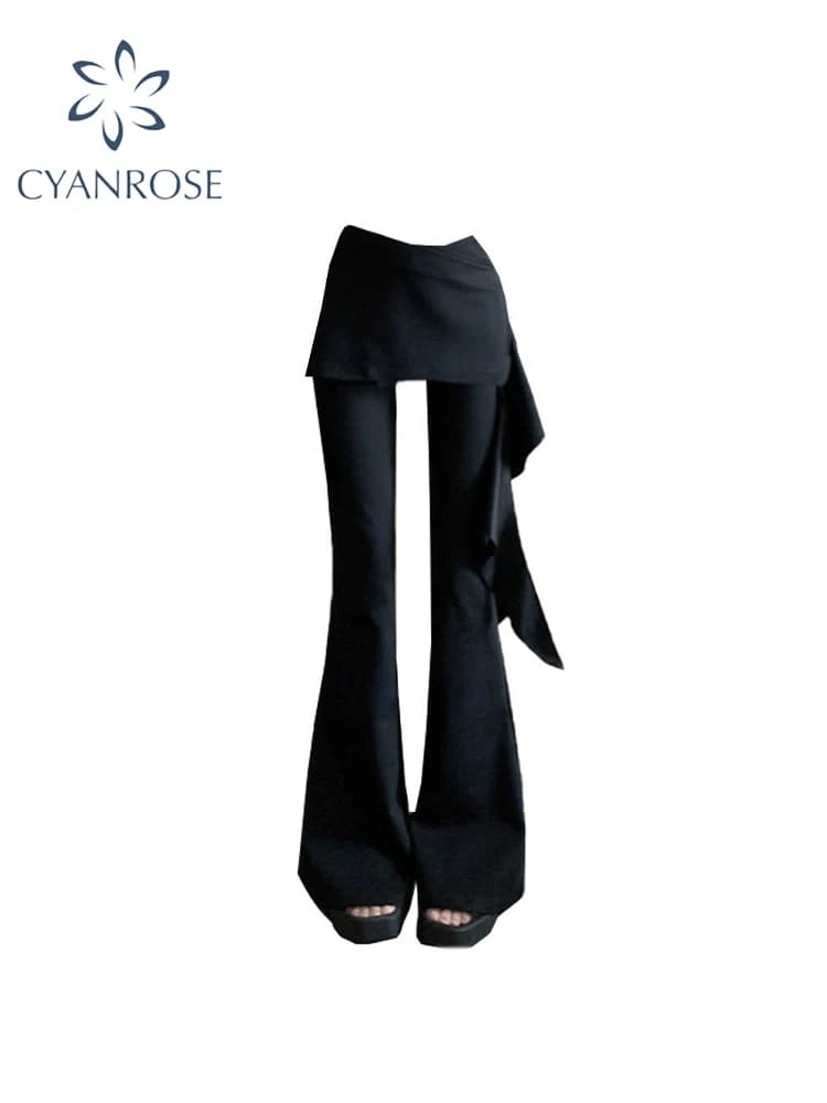 Pantaloni svasati larghi gotici neri da donna con gonna Pantaloni vintage Y2k Pantaloni stile giapponese Harajuku anni 2000 Abiti Emo Trashy anni 2000
