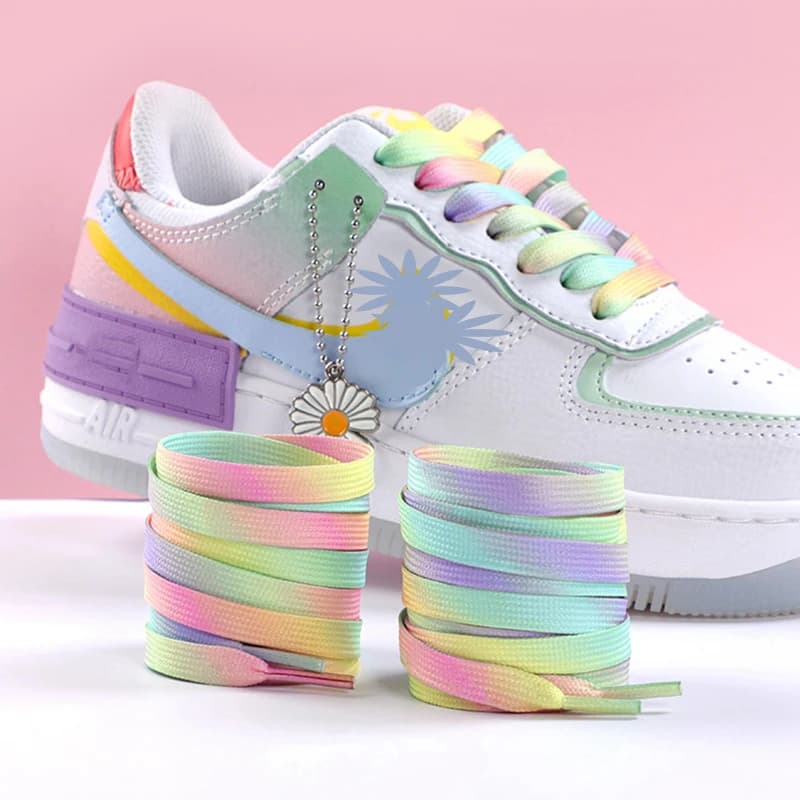 Lacci piatti Lacci per scarpe color arcobaleno Scarpe di tela casual Lacci colorati Stampa sfumata Adatto a tutti unisex Nuovo 1 paio