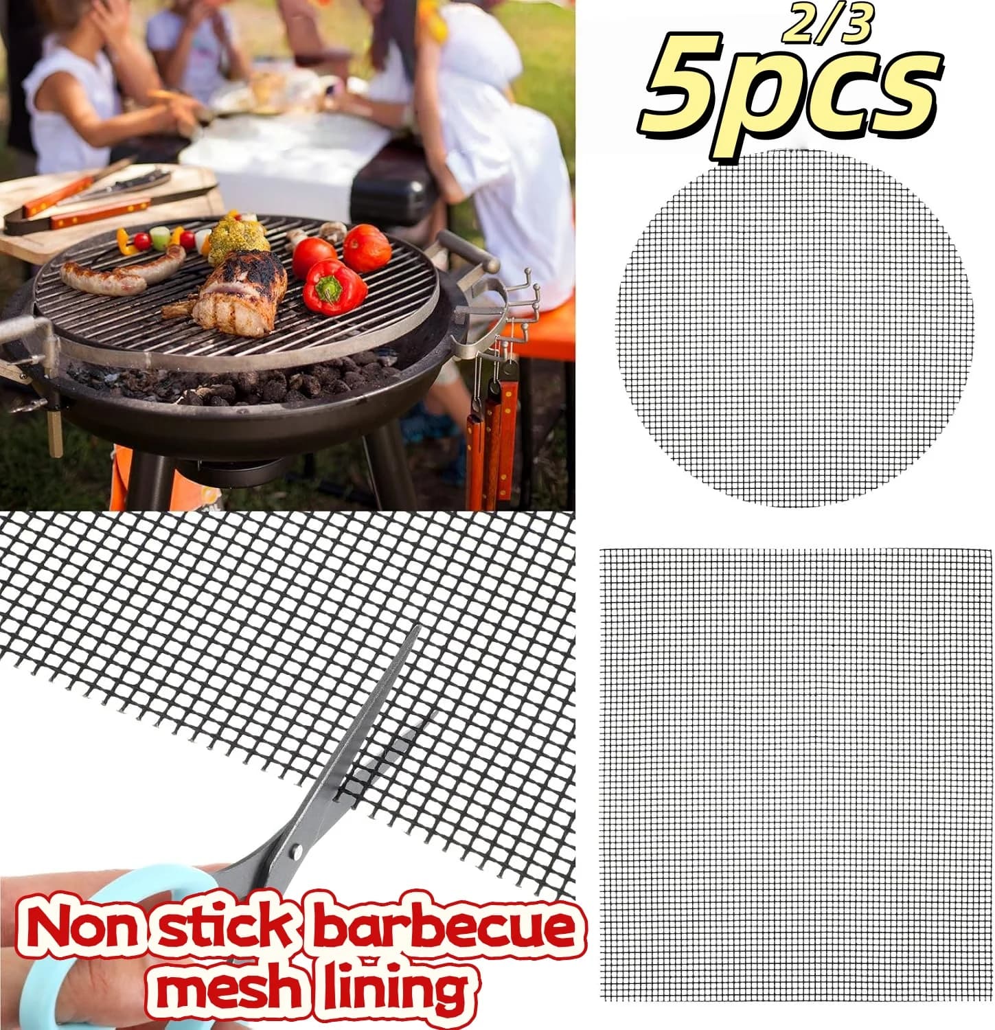 Non-Stick BBQ Grill Mesh Mat Reusable Heat Resistant Barbecue Liner Smokers Cooking Mat for Gas Charcoal Grills Outdoor Kitchen