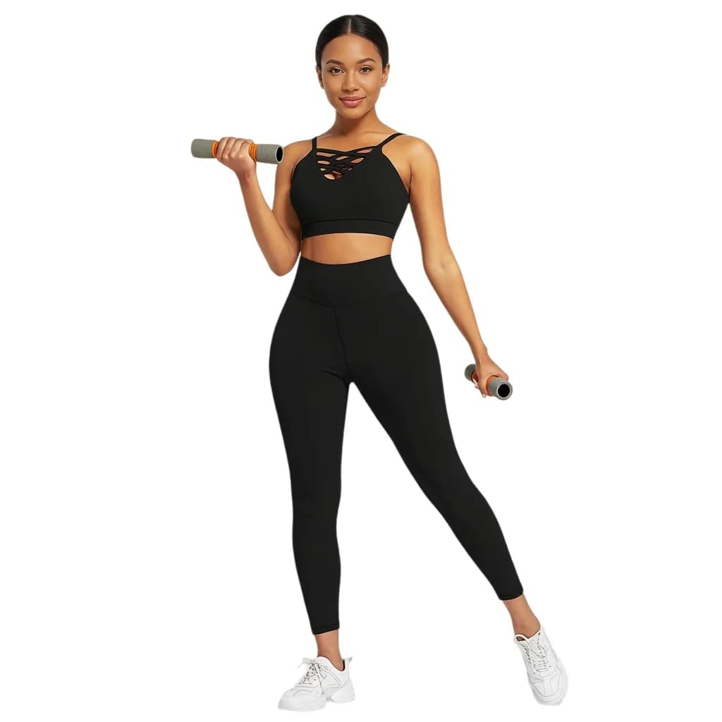 Set da yoga e fitness da donna in 3 pezzi - Tuta sportiva con felpa corta a maniche lunghe per allenamento in palestra