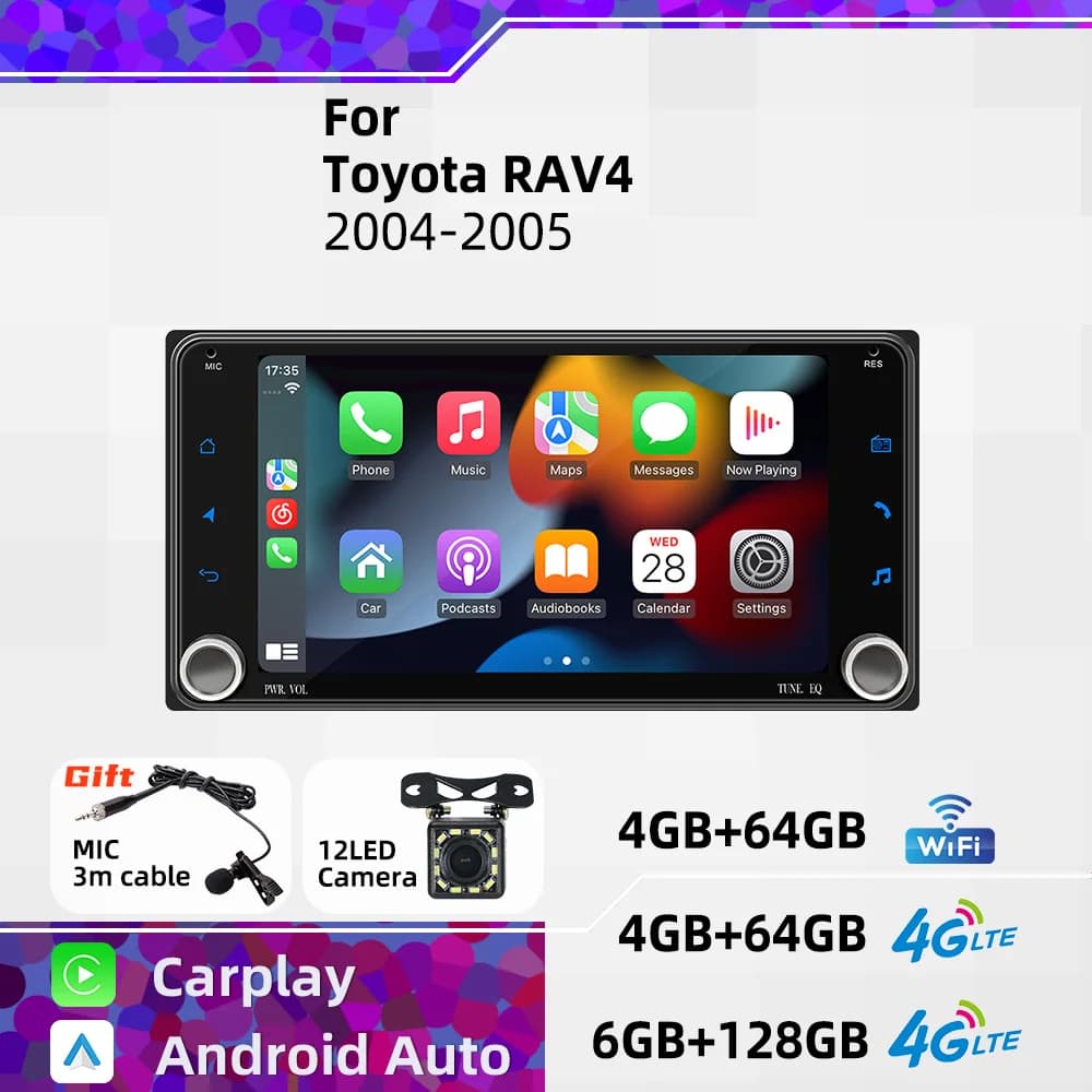Android Multimedia 7" Stereo Screen Car Radio 2 Din for Toyota RAV4 RAV 4 2004-2005 Wireless Carplay Android Auto Head Unit