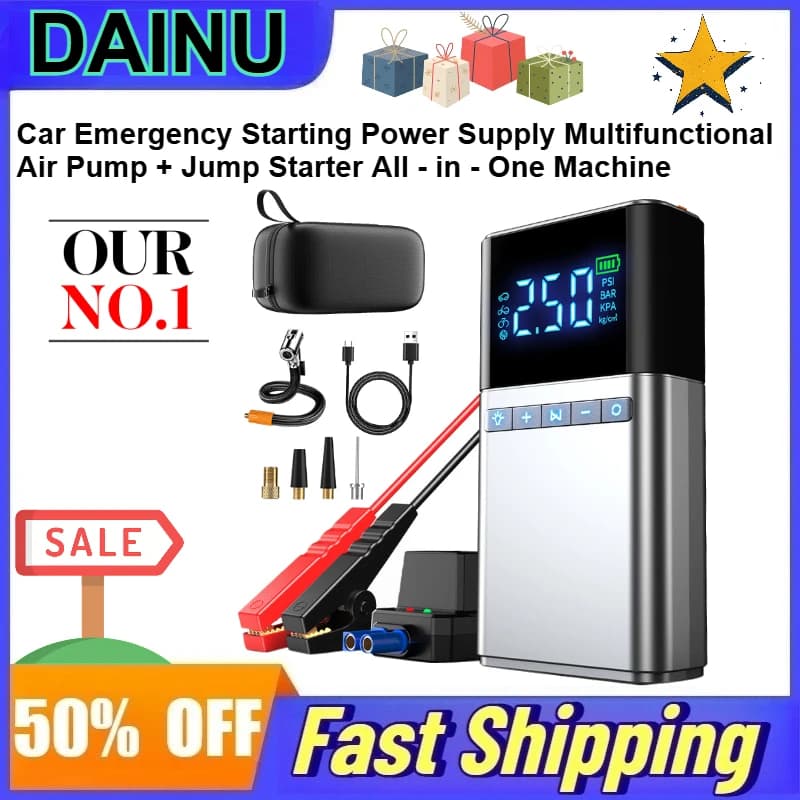 YL03 Alimentatore di Emergenza per Auto 12000mAh 1500A, Pompa d'Aria Multifunzione + Avviatore d'Emergenza Tutto in Uno