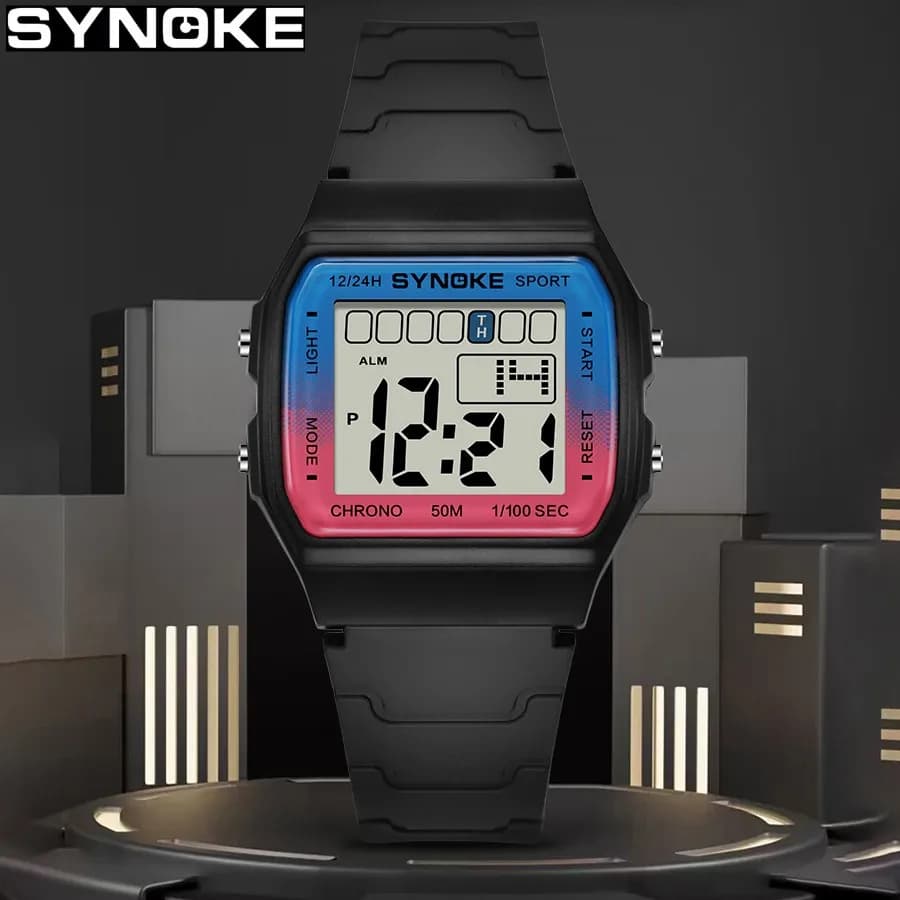 SYNOKE Student Electronic Watch Unisex Sport Watch For Kids Waterproof Luminous LED Digital Lady Retro Men Wrist Watch