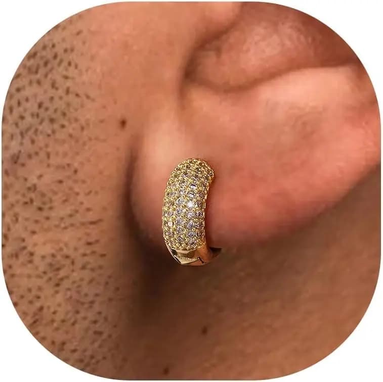 Orecchini a Cerchio da Uomo Placcati Oro 14K, Orecchini a Cerchio per Cartilagine, Ipoallergenici Leggeri Stile Hip-Hop con Zirconi Incastonati per Orecchie Sensibili