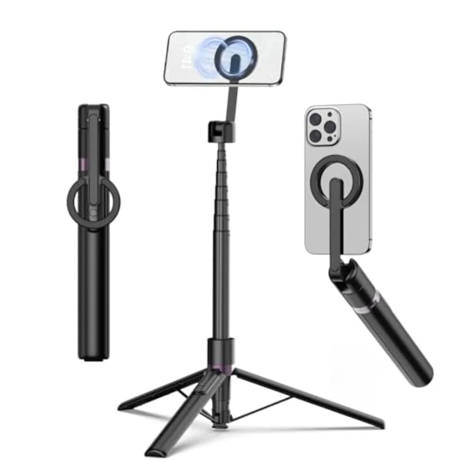 68" Magnetic Selfie Stick Tripod with Aluminum Strong Magnetic Holder for Magsafe, 360° Rotatable Travel Phone Tripod Stand wit