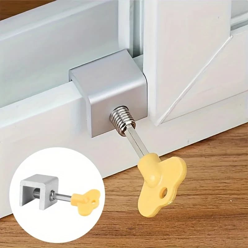 3 Set di Morsetti Limitatori per Porte e Finestre, Serrature Scorrevoli con Chiave e Cuscinetti Protettivi, Fermafinestre Antiscivolo di Sicurezza